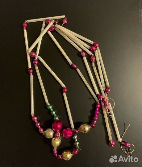 Бусы Мельница Лодка стеклярус елочная игрушка СССР