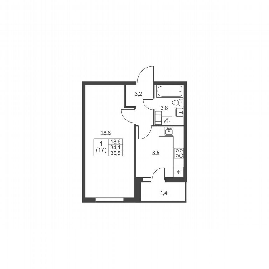 1-к. квартира, 35,5 м², 5/8 эт.