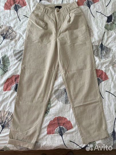 Бежевые льняные чиносы 42 размер