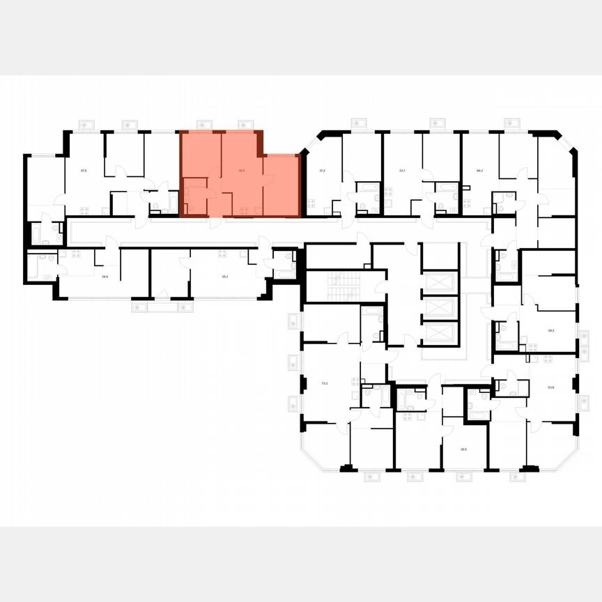2-к. квартира, 46,5 м², 3/23 эт.
