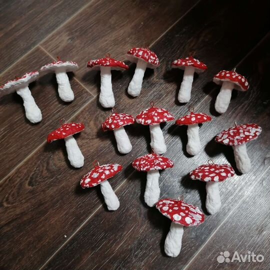 Ватные игрушки мухоморы, поделки, игрушки на ёлку