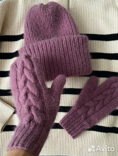 Шапка и варежки пух норки