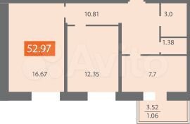 2-к. квартира, 53 м², 6/15 эт.
