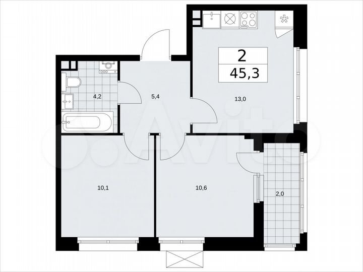 2-к. квартира, 45,3 м², 3/12 эт.