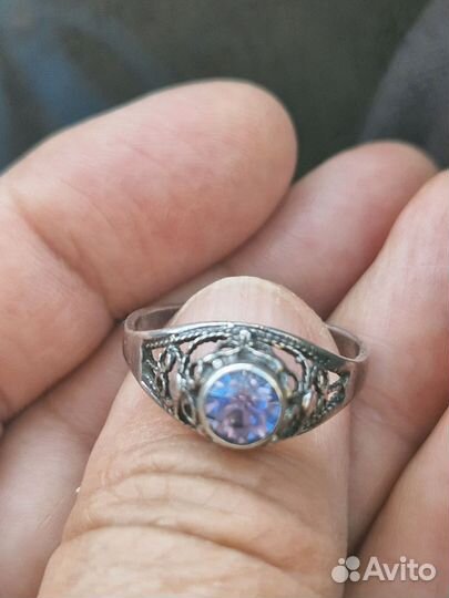 Серебряное кольцо СССР с синим камнем