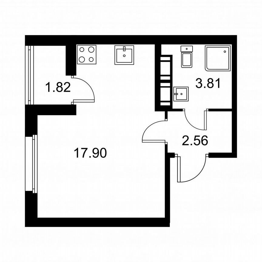 Квартира-студия, 25,2 м², 6/9 эт.