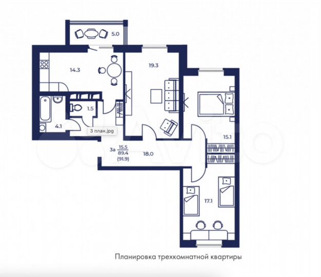 3-к. квартира, 91,9 м², 16/16 эт.