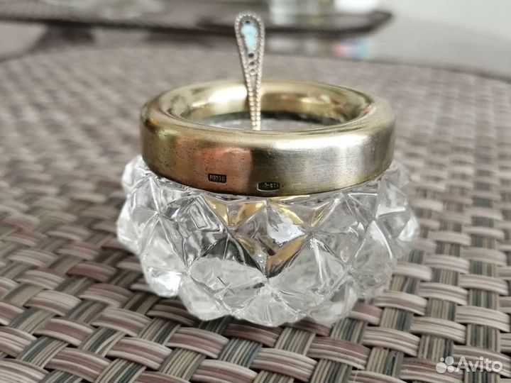 Солонка с ложечкой серебро 875 пробы