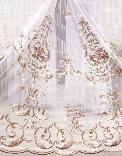 Тюль Италия оригинал Розы вышивка Барокко Прованс