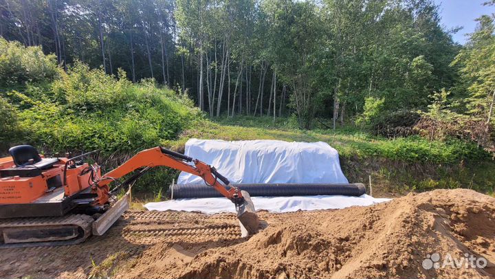 Миниэкскаватор в аренду, заезды, траншеи, дренаж