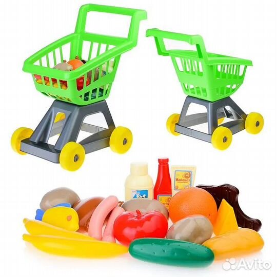 Тележка детская для супермаркета с продуктами