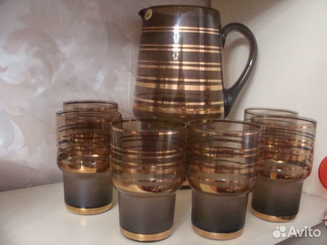 Цветное стекло Чехия вазы, наборы графинов