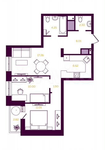 2-к. квартира, 61,2 м², 8/23 эт.