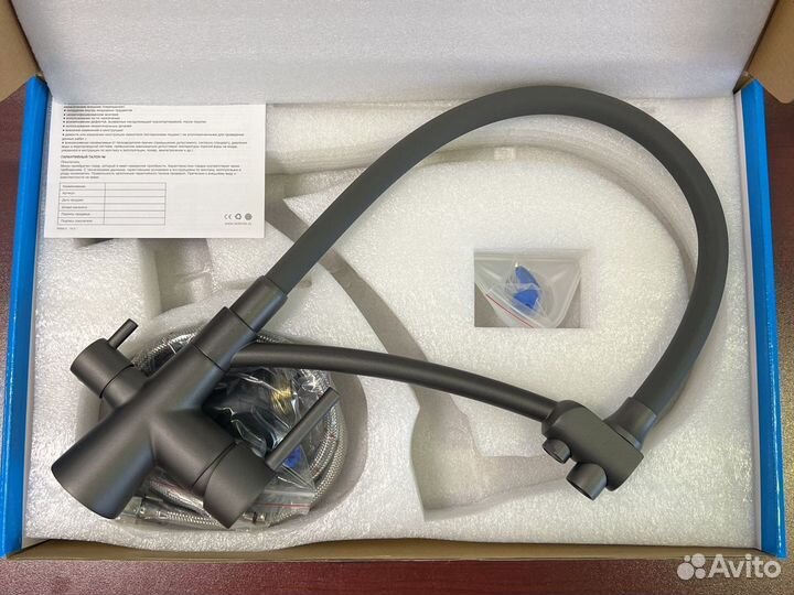 Смеситель для кухни графит с фильтром гибкий