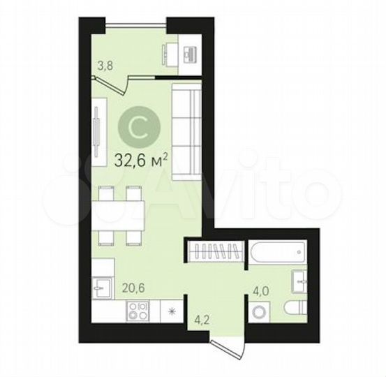 Квартира-студия, 32,6 м², 8/14 эт.