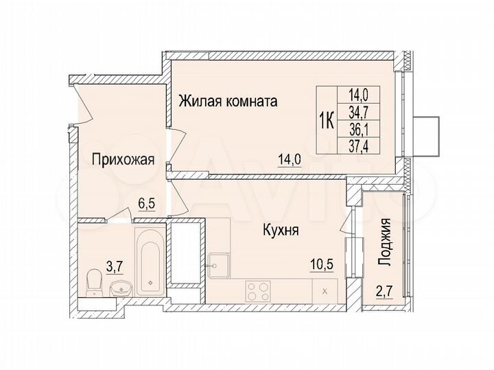 1-к. квартира, 36,1 м², 19/25 эт.