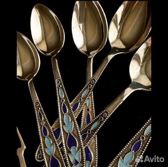 Ложка серебряная с эмалью и позолотой СССР