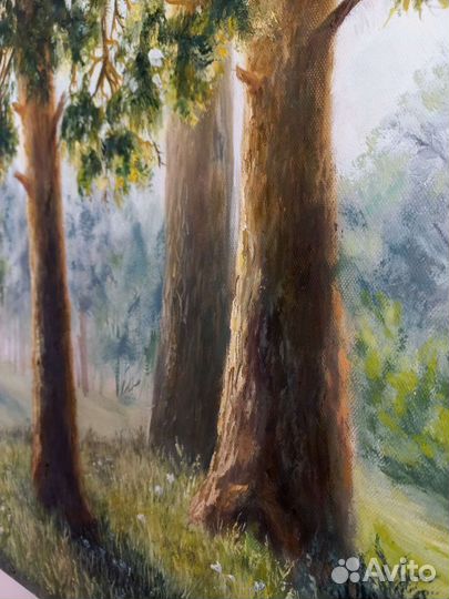 Картина 40х50 холст масло, Пейзаж с деревьями