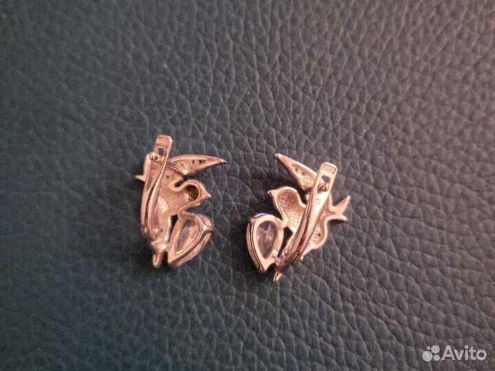Серьги серебро птицы