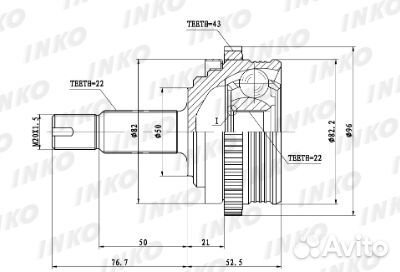 Шрус внешний 22/22 ABS 43 перед