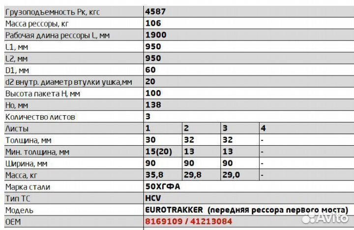 Рессора передняя Ивеко Траккер, 3 листа