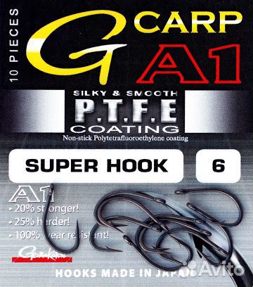 Крючки Gamakatsu A1 G-Carp Super Hook Size 6 ptfe