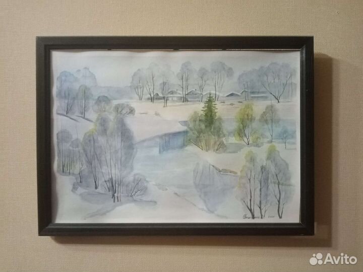 Картина Зима Акварель Пейзаж