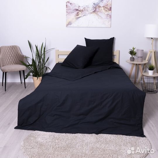Комплект постельного белья Черный 2 спальный евро