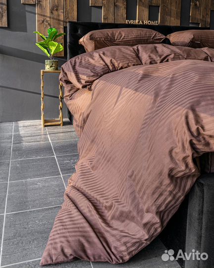 Постельное белье Софи Шоколад новое страйп-сатин