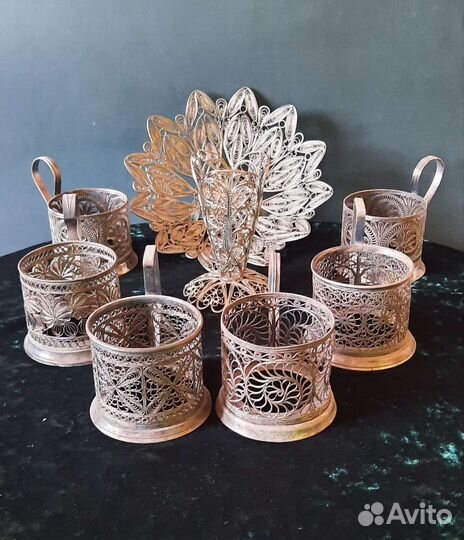 Подстаканники,вазочка,салфетница скань
