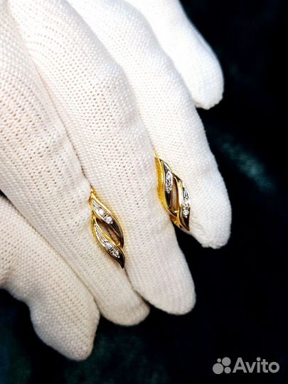 Золотые серьги 750 пробы с бриллиантами СССР