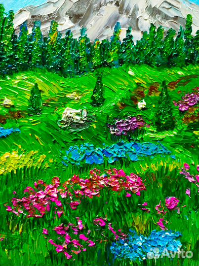 Картина маслом летний горный пейзаж