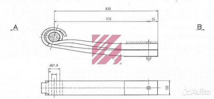 Полурессора SAF 2-х листовая 2/43x92x100