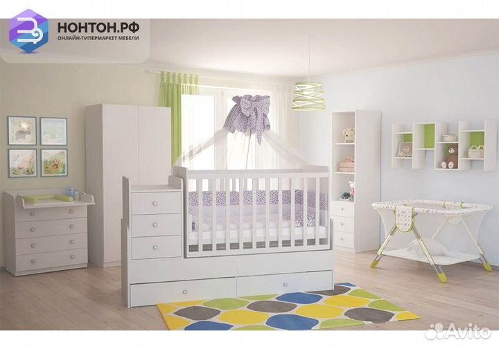 Кроватка детская Simple 1100 с комодом белый