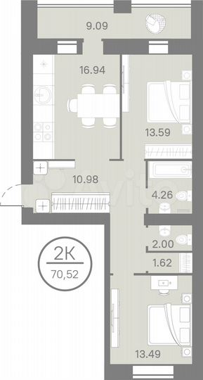 2-к. квартира, 70,5 м², 2/14 эт.