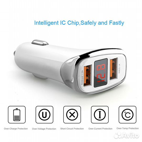Автозарядка быстрая 2.1A с двумя USB