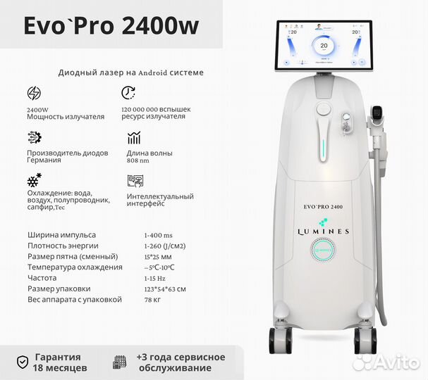 Диодный лазер для эпиляции люминес Evo-Pro 2400 Вт