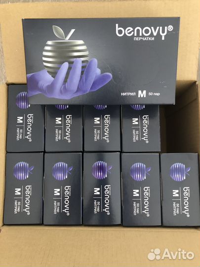 Перчатки одноразовые нитриловые Benovy