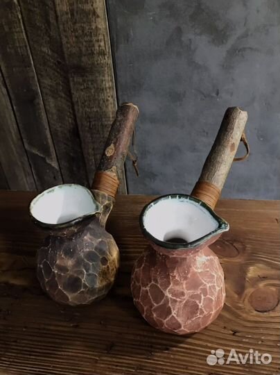 Турка для кофе керамическая с двумя кружками