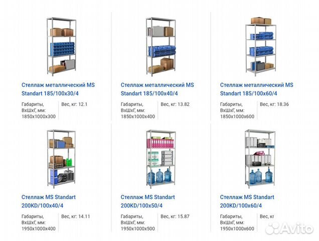 Стеллажи металлические от 3 до 10 полок