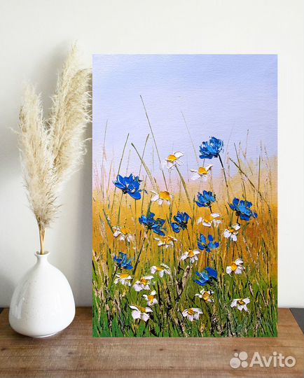 Картина маслом Васильки и ромашки Цветы