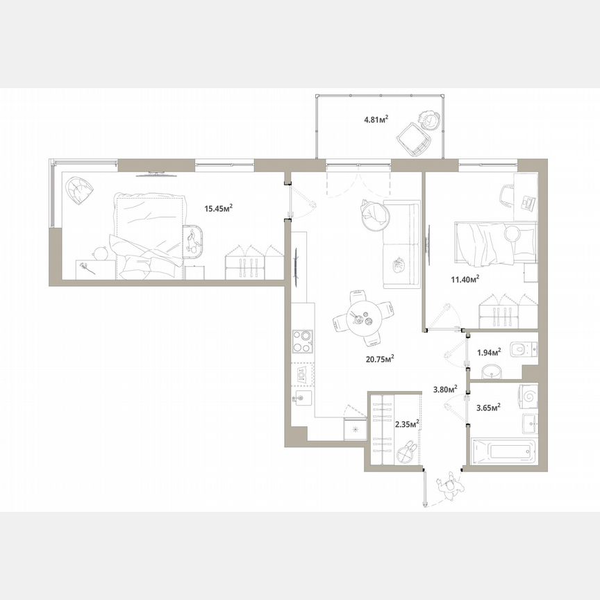 2-к. квартира, 60,8 м², 3/12 эт.