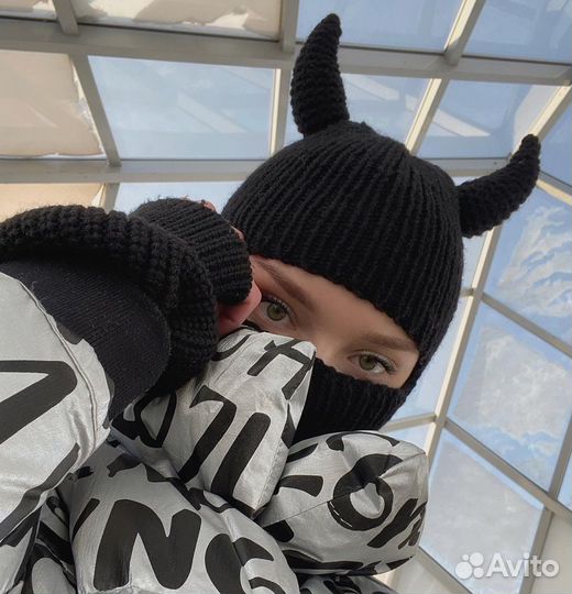 Шапка балаклава с рогами