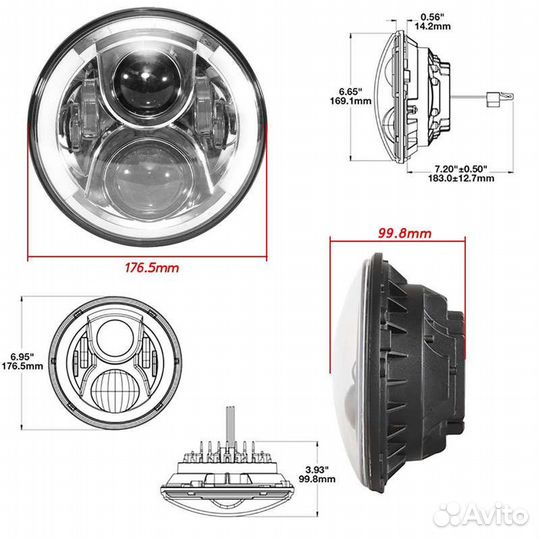 Линза 7 дюймов LED хромированная