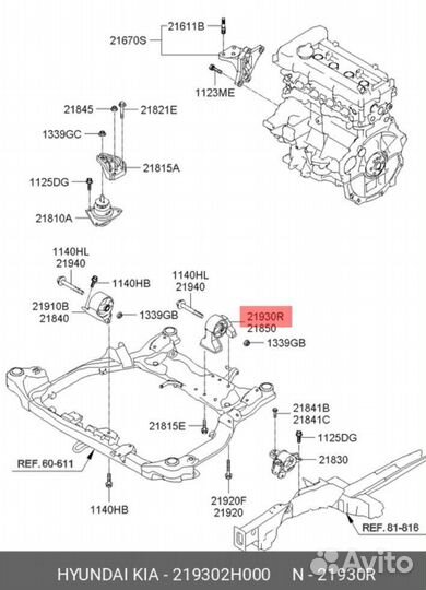 Подушка двигателя задняя хендай элантра 4