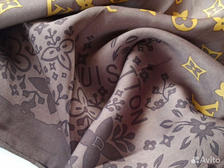 Платок Шаль LV ручной край Шоколад