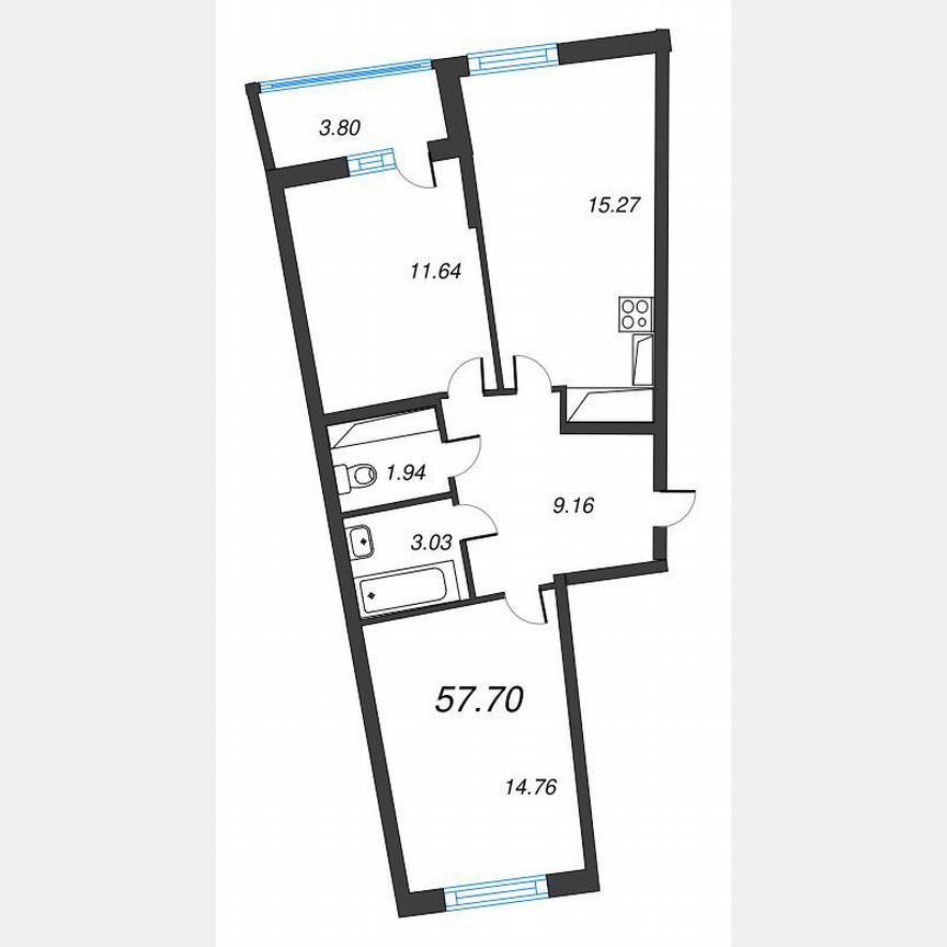 2-к. квартира, 59,6 м², 14/22 эт.