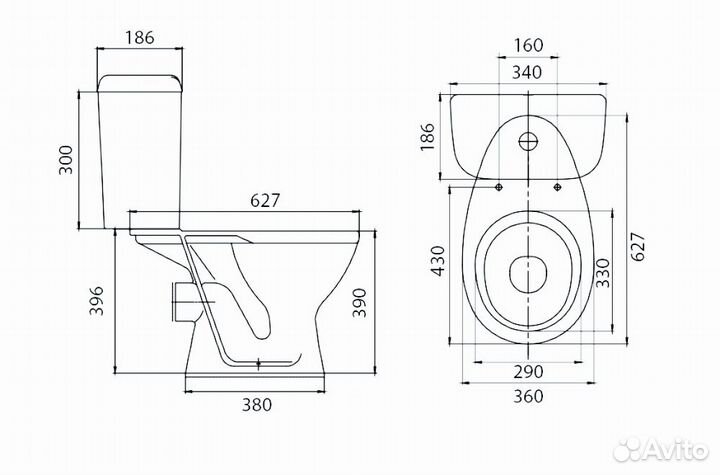 Унитаз с бачком и сиденьем Новый