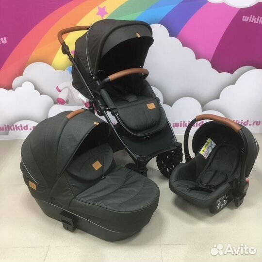 Коляска 3 в 1, черный, надув колеса