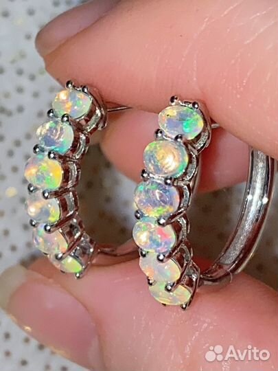 Серебряные серьги конго с опалами